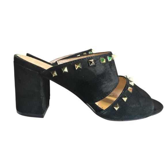 Adrienne Vittadini Black Suede Studded Slide Mules Block Heel Street Chic Sz 6M - Picture 3 of 8